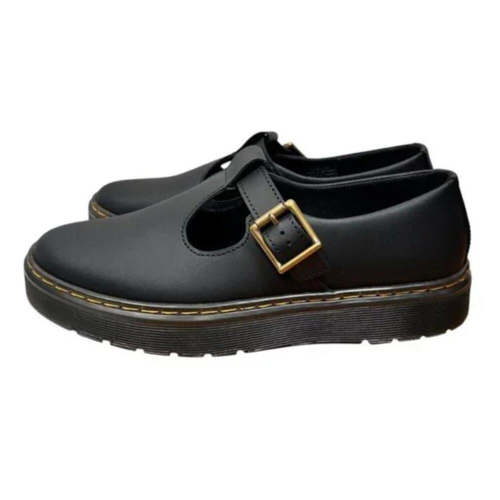 Dr. Martens Black Flats with Gold Buckle